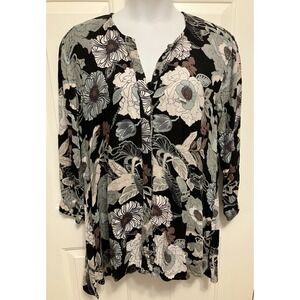 Masai Tunic Top Dress Size M Medium Black Long‎ Sleeve Floral Boho Leafy Women’s